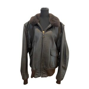 US Wings Mens Leather Bomber Jacket G-1 Style Fur Collar Made in USA Size 52